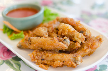 Fired chicken wing in plate