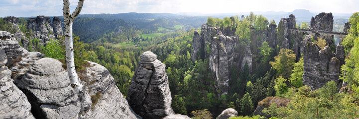Fototapeta na wymiar Panoramafoto Bastei / Elbsandsteingebirge