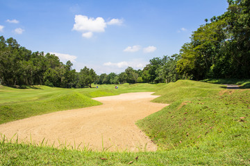 Sand bunkers on the golf course.