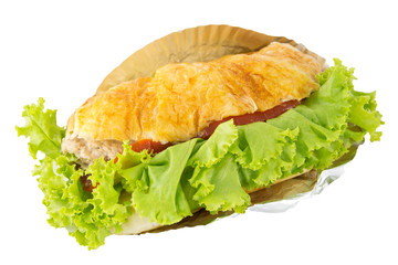 croissant with salad, cheese and tomatoes