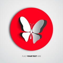 Greeting card with paper butterfly - vector