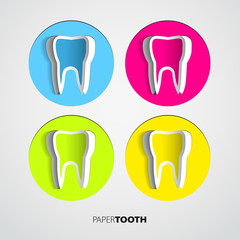 Set of Sticker papercut Tooth On White Background - Vector Illus