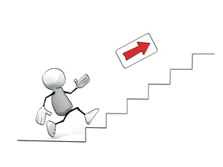 Obraz na płótnie Canvas little sketchy man climbing up the stairs