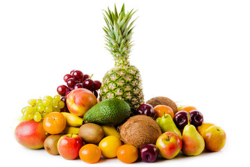 Naklejka na ściany i meble Fresh fruits isolated on a white . Set of different fresh fruits