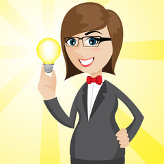 Fototapeta na wymiar cartoon businesswoman with shiny idea bulb