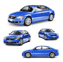 Image of a Blue Car on Different Positions - obrazy, fototapety, plakaty