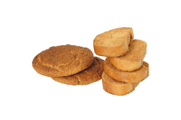 Fototapeta na wymiar Group of oatmeal cookies and crackers.