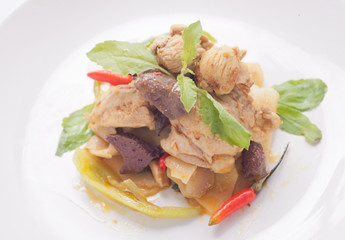 Fried holy basil leave with chicken