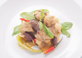 Fried holy basil leave with chicken
