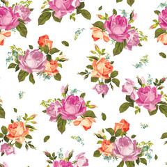 Vector seamless floral pattern with roses on white background
