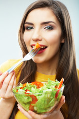 Diet woman isolated portrait. Close up female face.