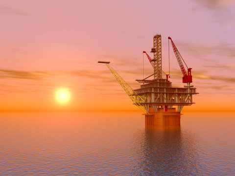 Oil Platform at Sunset