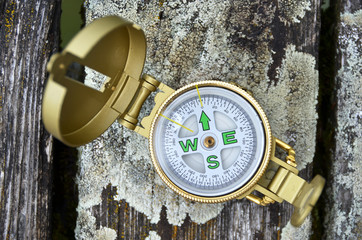 Compass on the wooden background