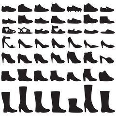 vector fashion shoes silhouette, set of icon boots - obrazy, fototapety, plakaty