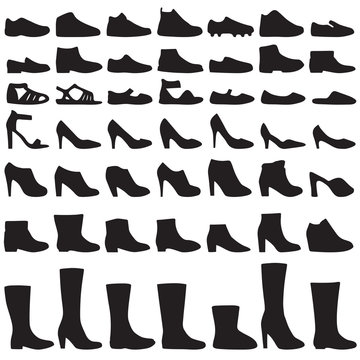 vector fashion shoes silhouette, set of icon boots