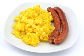 scrambled eggs with onions and sausage