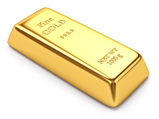 Gold ingot isolated on white background