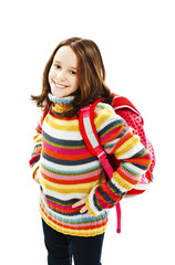 Beautiful school girl ready to her first day of school