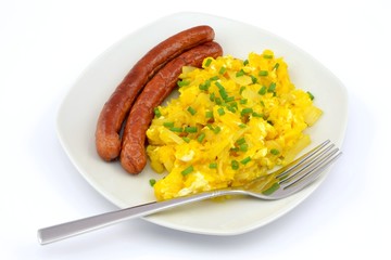 scrambled eggs with onions and sausage