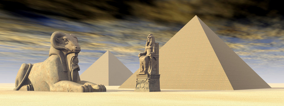 Egyptian Pyramids and Statues
