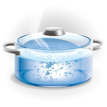 Glass Pot Of Boiling Water Illustration.