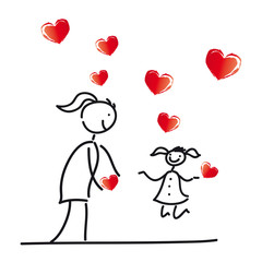 Muttertag - Mutter und Tochter mit Herzen, Mutterglück mit kleiner Tochter, alleinerziehend und trotzdem happy