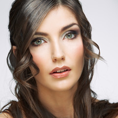 Fototapeta premium Woman beauty portrait, sensual open lips. Long hair style.