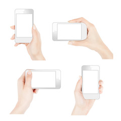 Female hands holding smartphone in different ways
