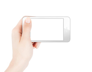 Female hand holding smart phone