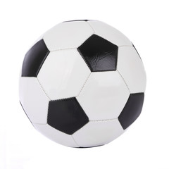Naklejka premium Stitch leather soccer ball on white background.