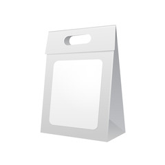 Paper Bag Package Folded With Label, Close, Grayscale