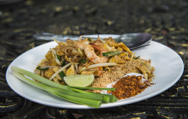 Stir-Fried Rice Noodle with Shrimp in Thai style