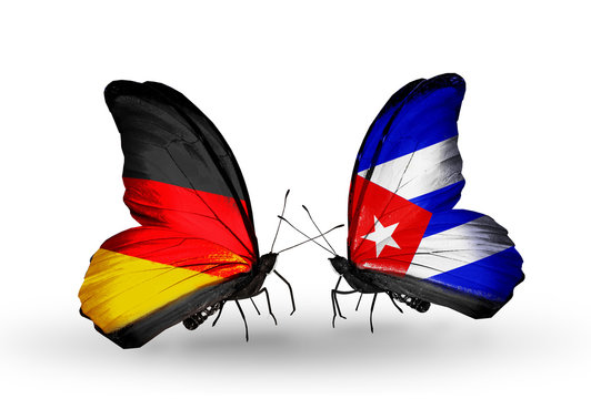 Two butterflies with flags Germany and Cuba