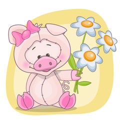 Obraz na płótnie Canvas Pig with flowers