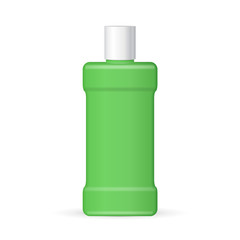 Green Shampoo Plastic Bottle On White Background