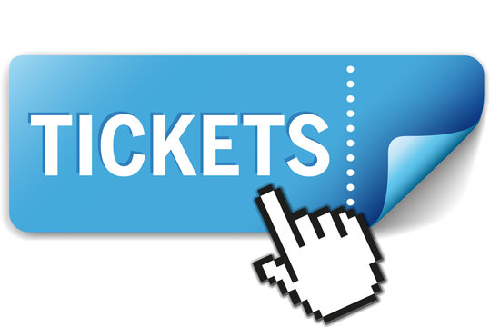 Blauer button Tickets mit Maus-Hand