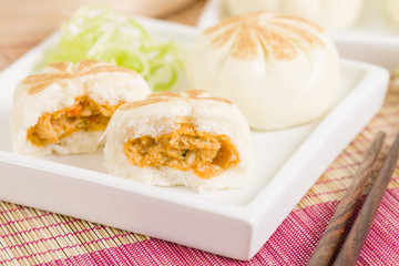 Salapao - Thai steamed buns filled with chicken.