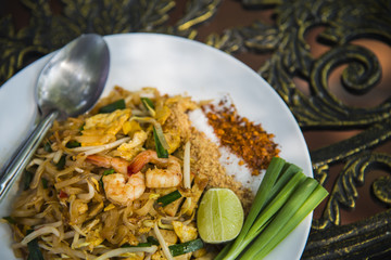 Stir-Fried Rice Noodle with Shrimp in Thai style