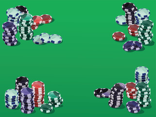 Poker fiches on a green background