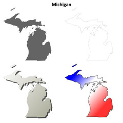 Michigan blank outline map set