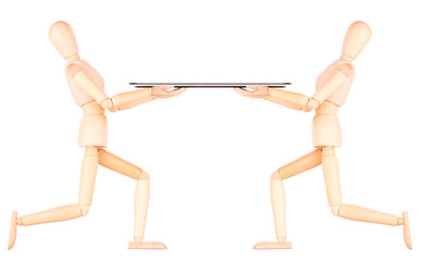wooden Dummy waiter with empty silver tray