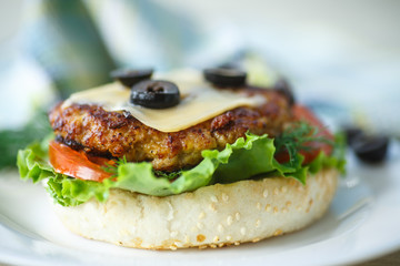 tasty hamburger with lettuce and tomato