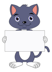 standing kitten with a placard