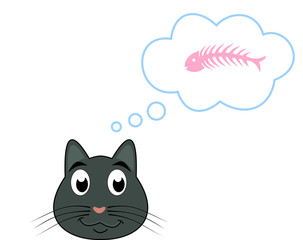 a cat with a thought of food
