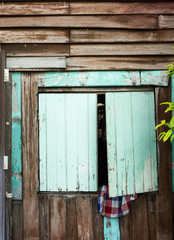 Wooden window on wooden wall,tropical house