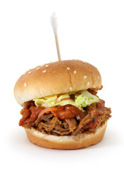 bbq pulled pork sliders isolated on white background