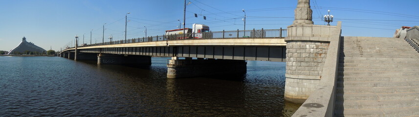 Fototapeta na wymiar Panorama of Stone Bridge (Riga, Latvia)
