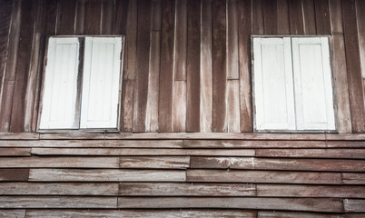 Grunge wooden window ,Tropical house, Spotted wood wall