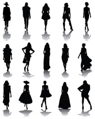 Black silhouettes and shadows of fashion, vector