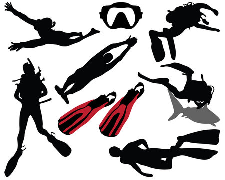Silhouette of diver, vector